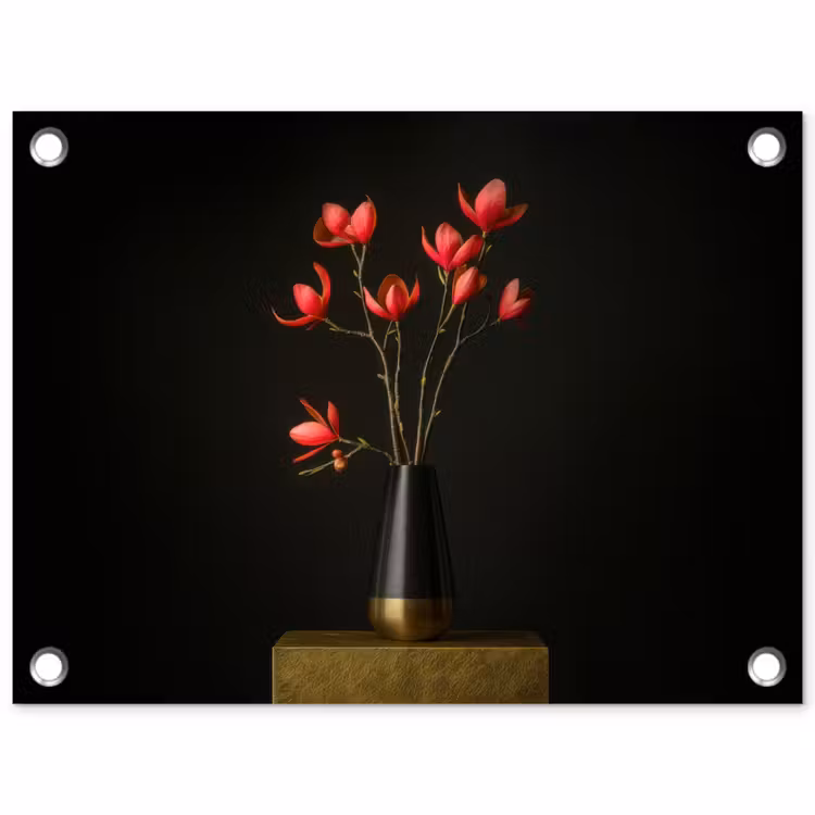 Rode - Bloemen - Vaas tuinposter los doek klein -3d
