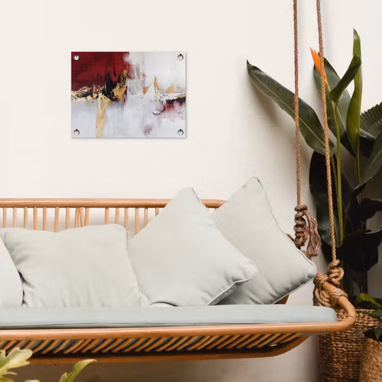 Rood - Marmer - Abstract - Goud - Modern tuinposter los doek klein -sfeer7