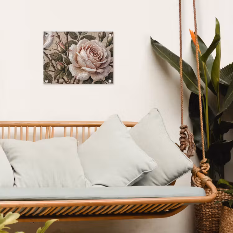 Roos - Mozaïek - Bloemen - Klassiek - Beige tuinposter los doek klein -sfeer7