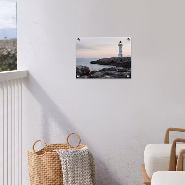 Rotsen - Vuurtoren - Wit tuinposter los doek klein -sfeer8
