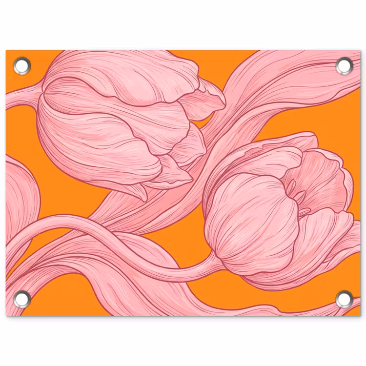 Tuinposter - Roze bloemen - Modern - Roze bloemen - Modern tuinposter los doek klein