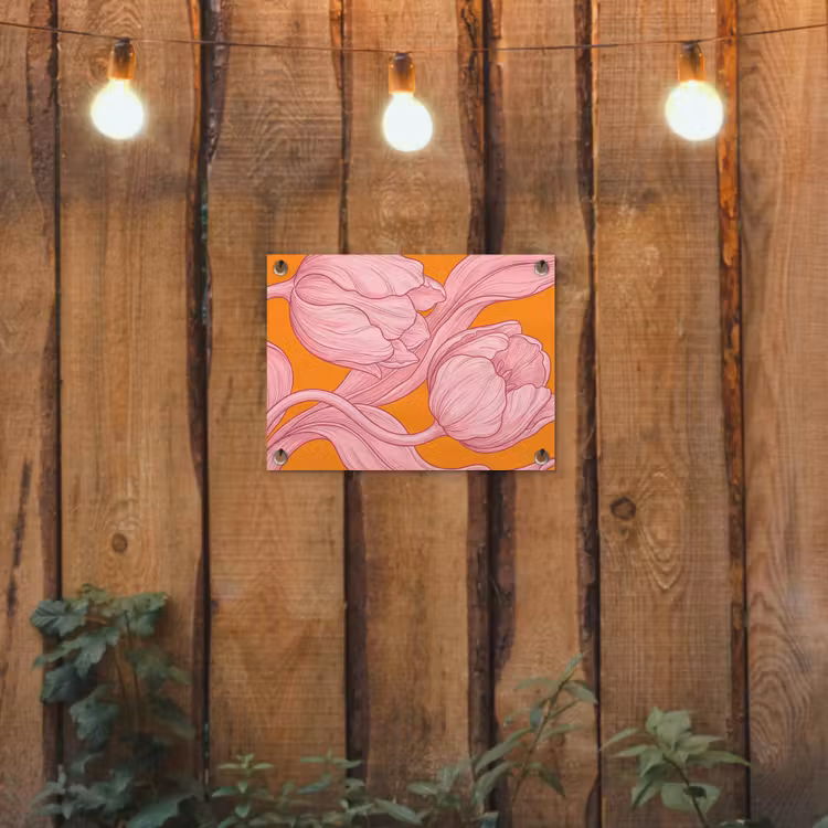 Tuinposter - Roze bloemen - Modern - Roze bloemen - Modern tuinposter los doek klein