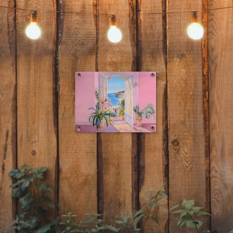 Roze - Buiten - Verf tuinposter los doek klein -sfeer1