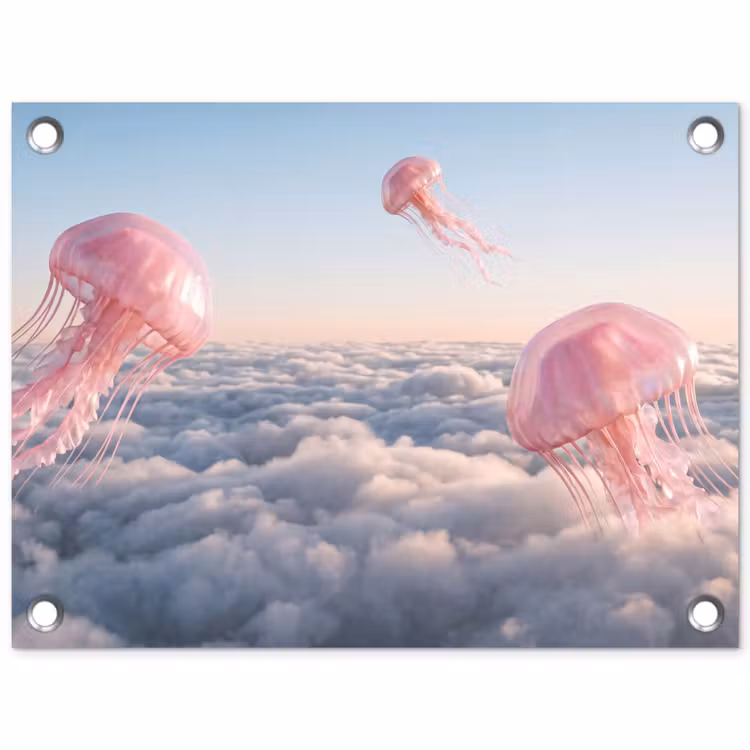 Tuinposter - Roze dier - Wolken - Roze dier - Wolken tuinposter los doek klein