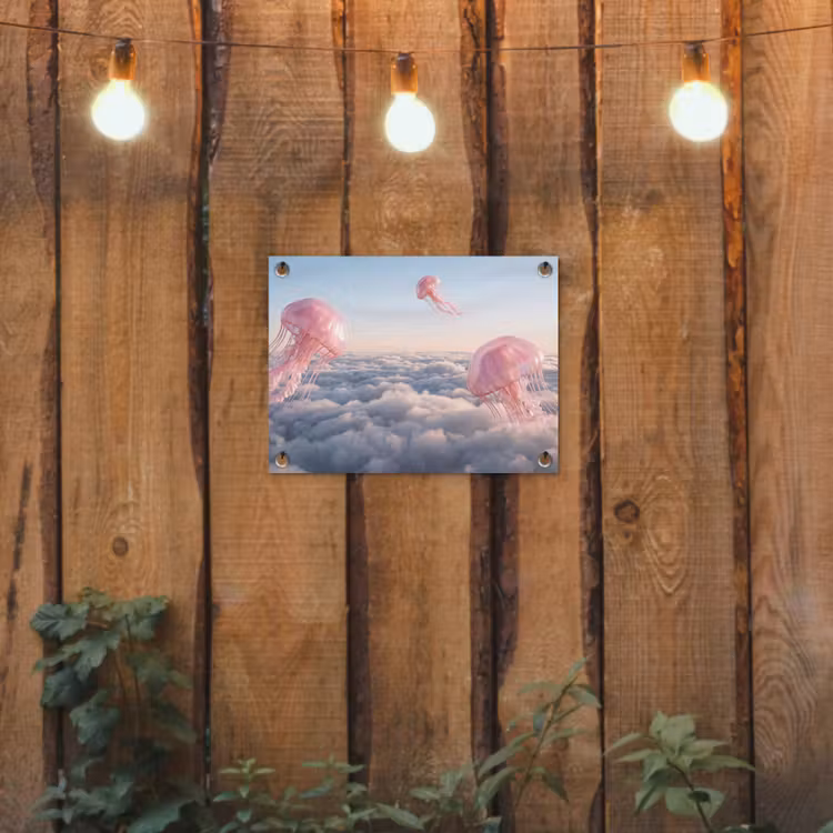 Tuinposter - Roze dier - Wolken - Roze dier - Wolken tuinposter los doek klein