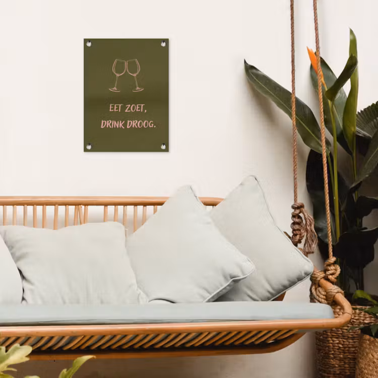 Roze - Groen - Wijn - Quote tuinposter los doek klein -sfeer7