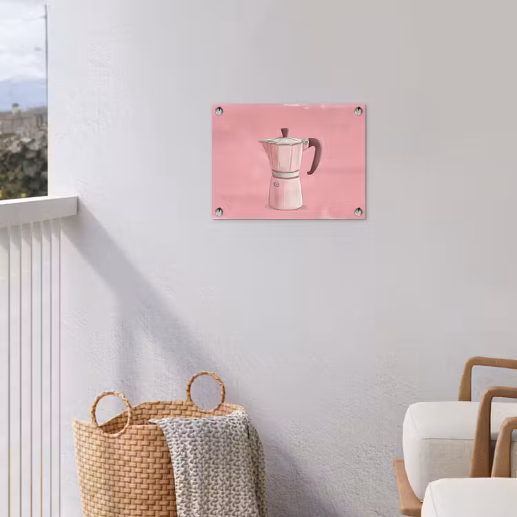 Roze - Mokkapot - Illustratie - Koffie tuinposter los doek klein -sfeer8