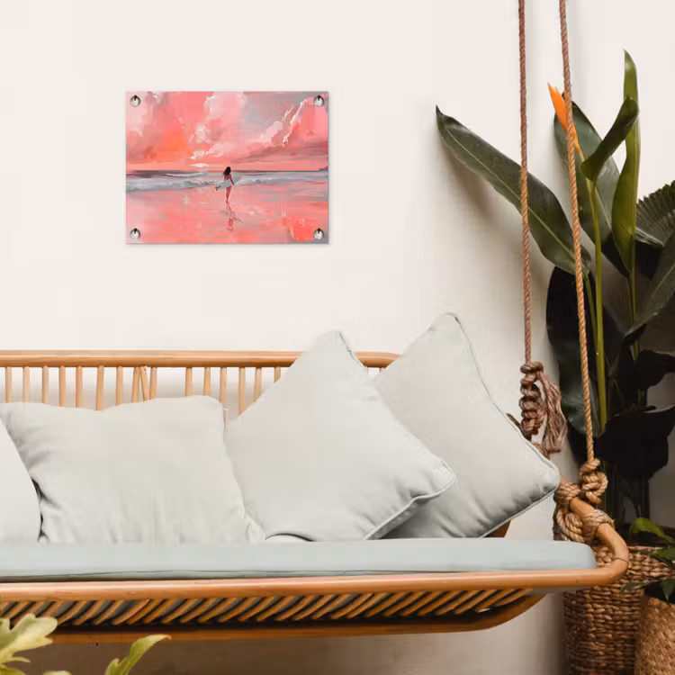 Roze - Surfen - Zee tuinposter los doek klein -sfeer7