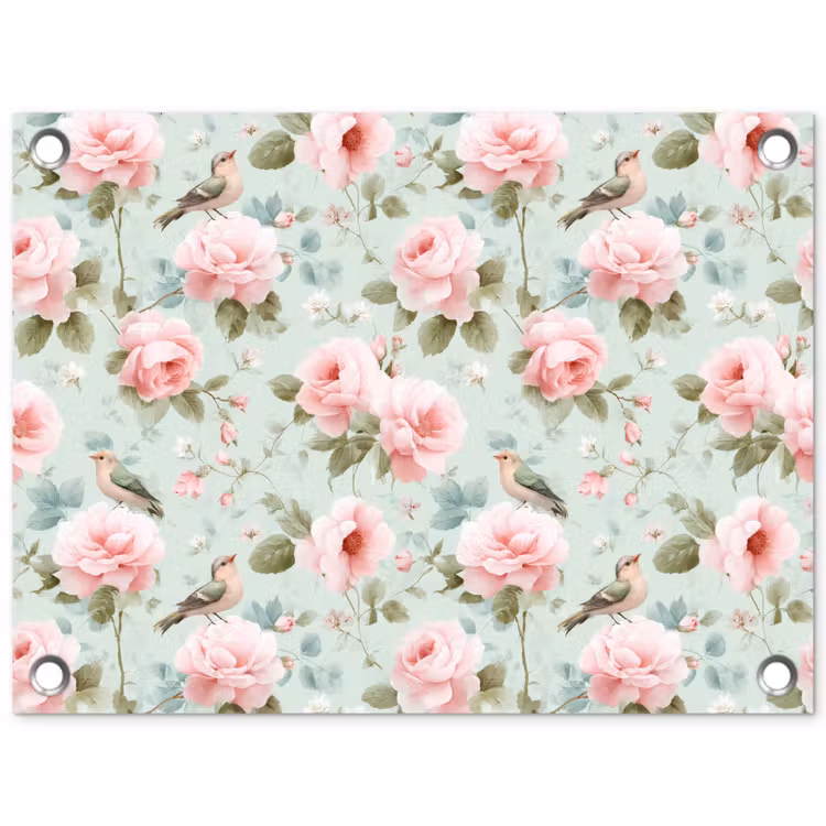 Rozen - Vogels - Pastel - Kleurrijk tuinposter los doek klein 239 -3d