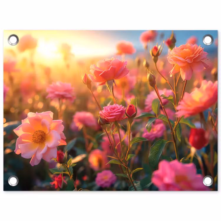 Rozenveld in gouden avondlicht tuinposter los doek klein -3d