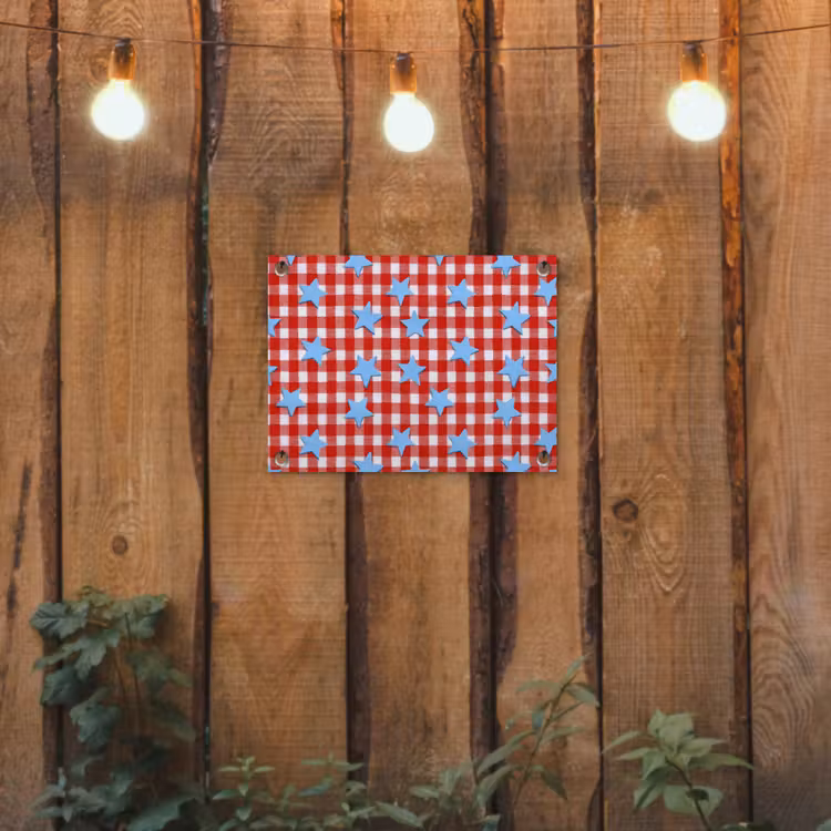 Ruit - Sterren - Rood tuinposter los doek klein 239 -sfeer1