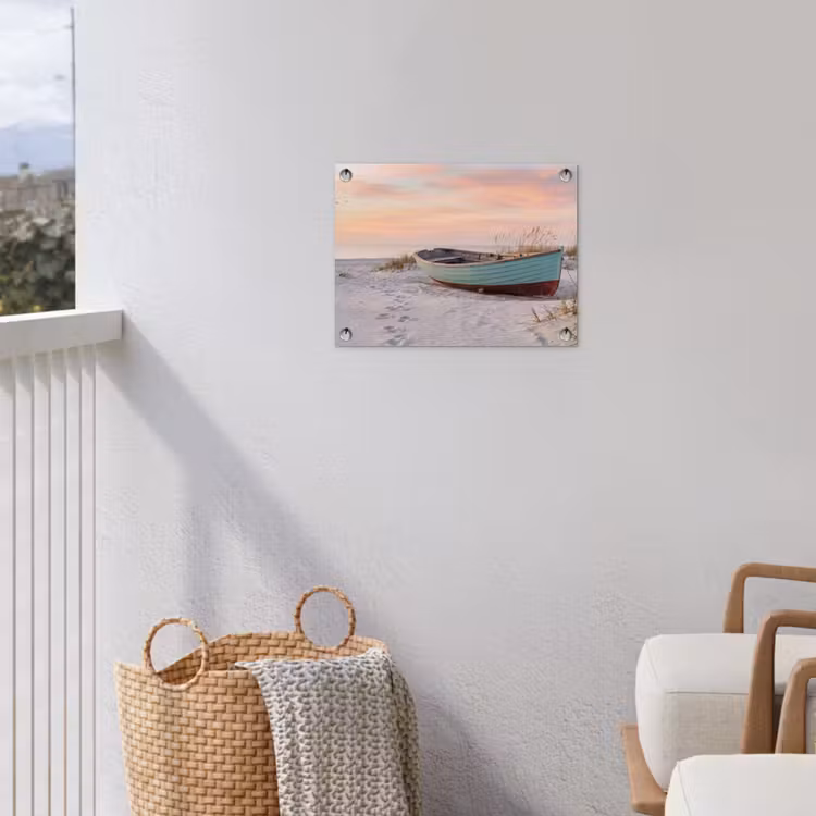 Rustiek - Roeiboot - Zandstrand tuinposter los doek klein -sfeer8