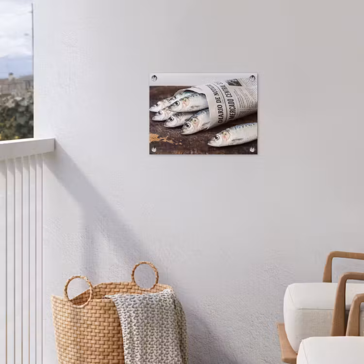 Tuinposter - Sardientje - krant - snijplank - Sardientje - krant - snijplank tuinposter los doek klein