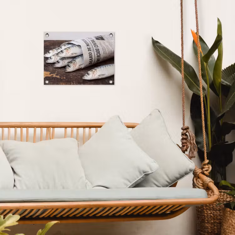 Tuinposter - Sardientje - krant - snijplank - Sardientje - krant - snijplank tuinposter los doek klein