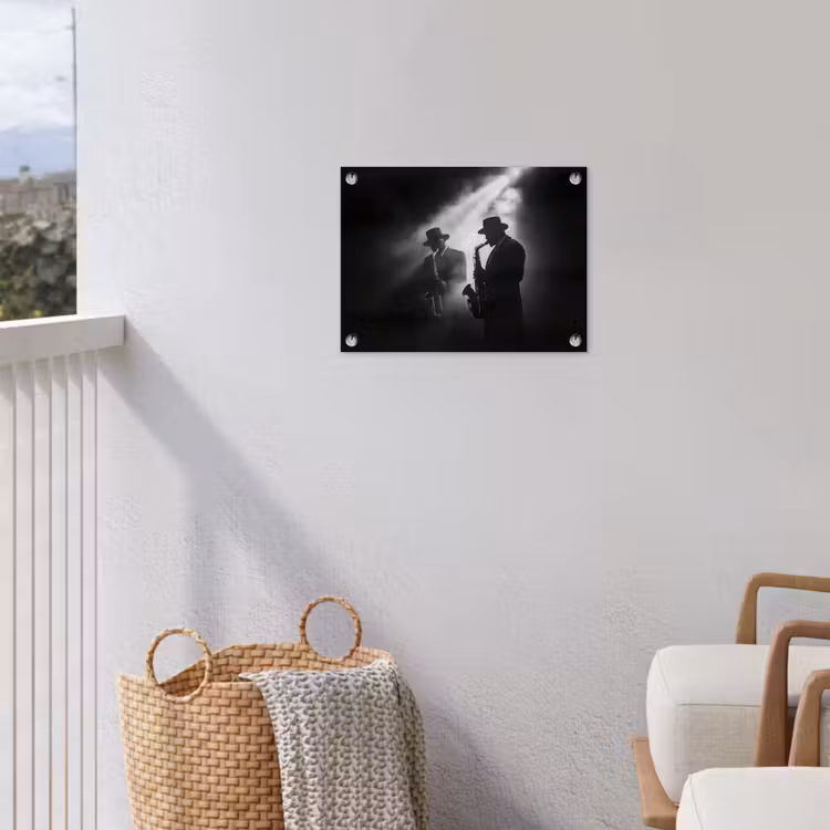 Saxofonisten - Hoeden - Rook - Licht tuinposter los doek klein -sfeer8