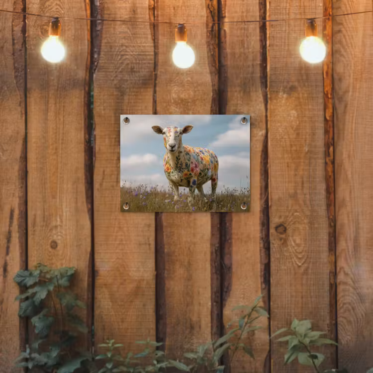 Schaap - Bloemen - Weide tuinposter los doek klein -sfeer1