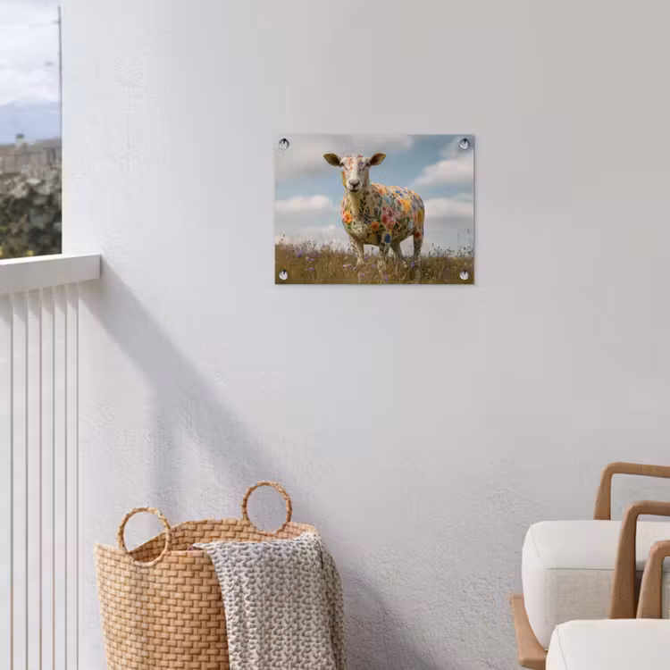 Schaap - Bloemen - Weide tuinposter los doek klein -sfeer8