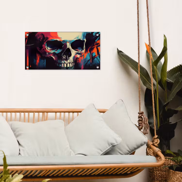 Schedel - Abstract - Rood - Blauw - Graffiti tuinposter los doek klein -sfeer7