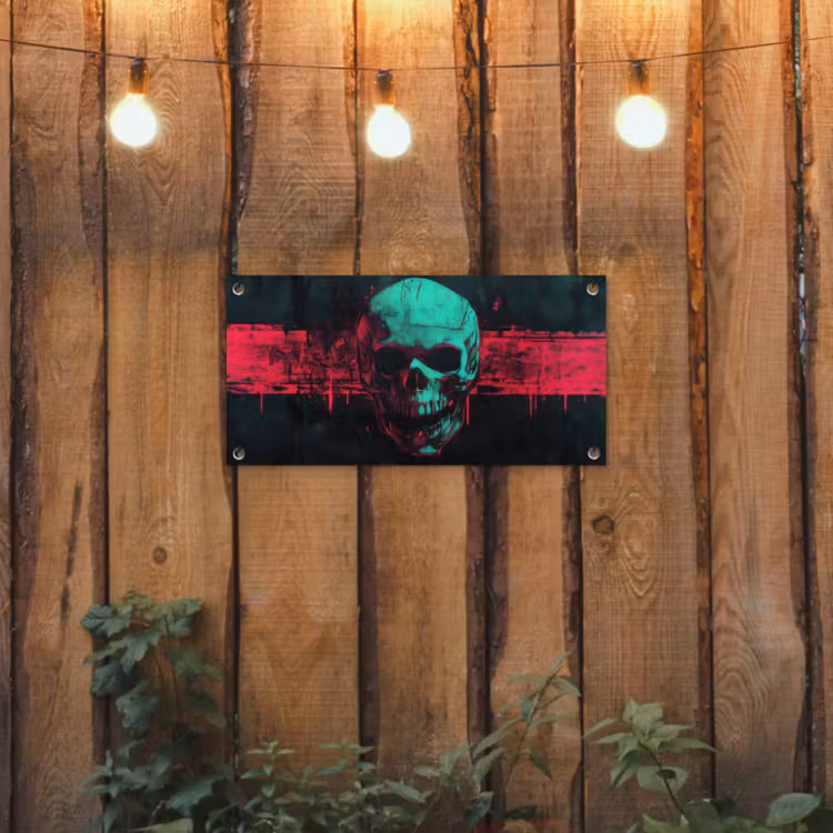 Schedel - Cyberpunk - Neon Rood tuinposter los doek klein -sfeer1