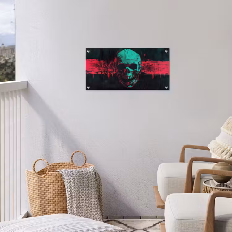 Schedel - Cyberpunk - Neon Rood tuinposter los doek klein -sfeer8