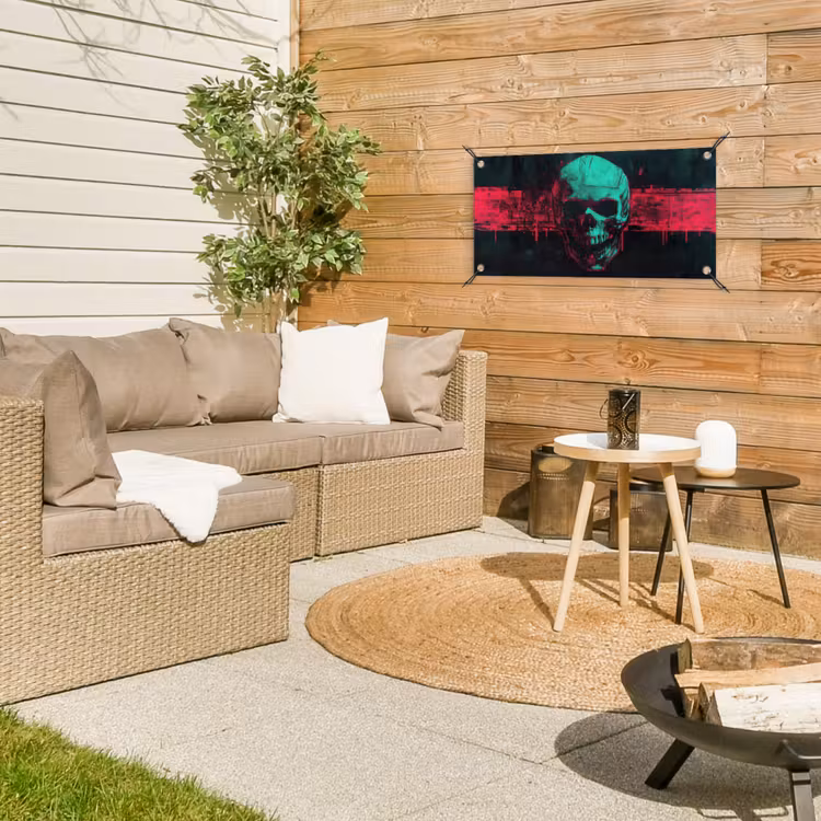 Schedel - Cyberpunk - Neon Rood tuinposter los doek klein -sfeer4