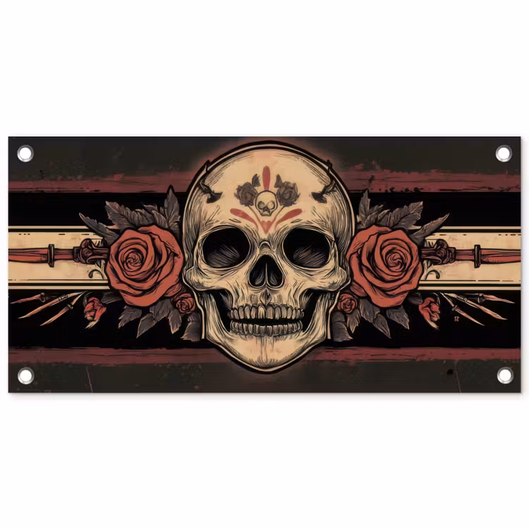 Schedel - Rozen - Gotisch tuinposter los doek klein -3d