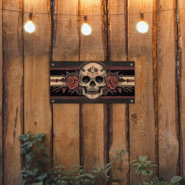 Schedel - Rozen - Gotisch tuinposter los doek klein -sfeer1
