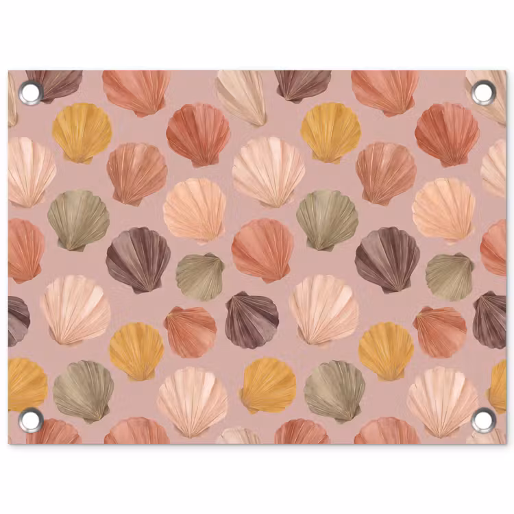 Schelp - Patroon - Zee - Aquarel - Aardetinten tuinposter los doek klein -3d