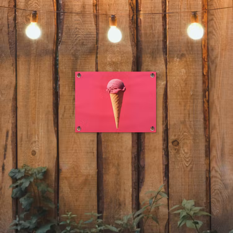 Schepijs - Roze - Hoorntje tuinposter los doek klein -sfeer1