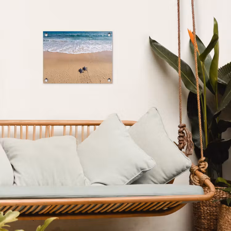 Schildpad - Jong - Strand - Oceaan - Blauw tuinposter los doek klein -sfeer7