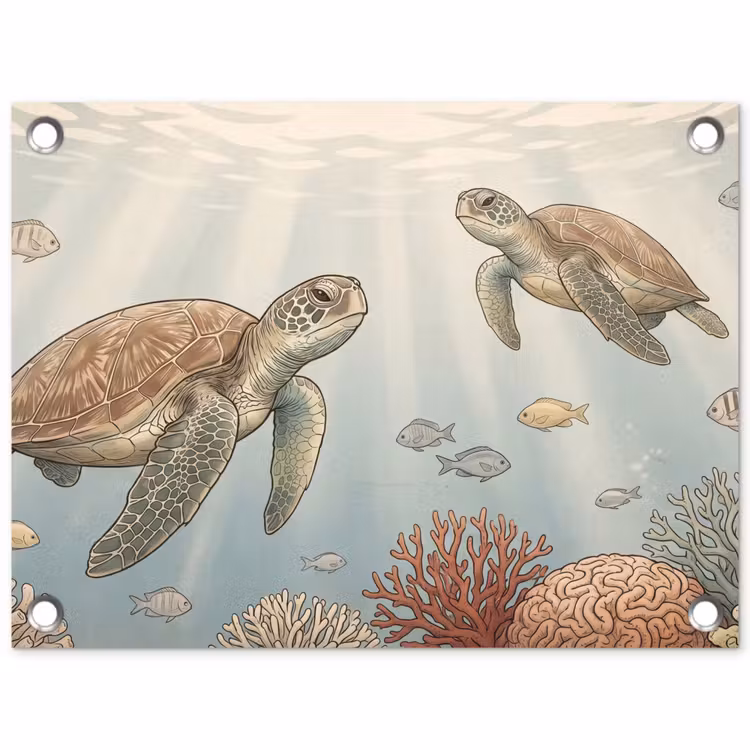 Schildpad - Onderwater - Natuur - Illustratie tuinposter los doek klein -3d