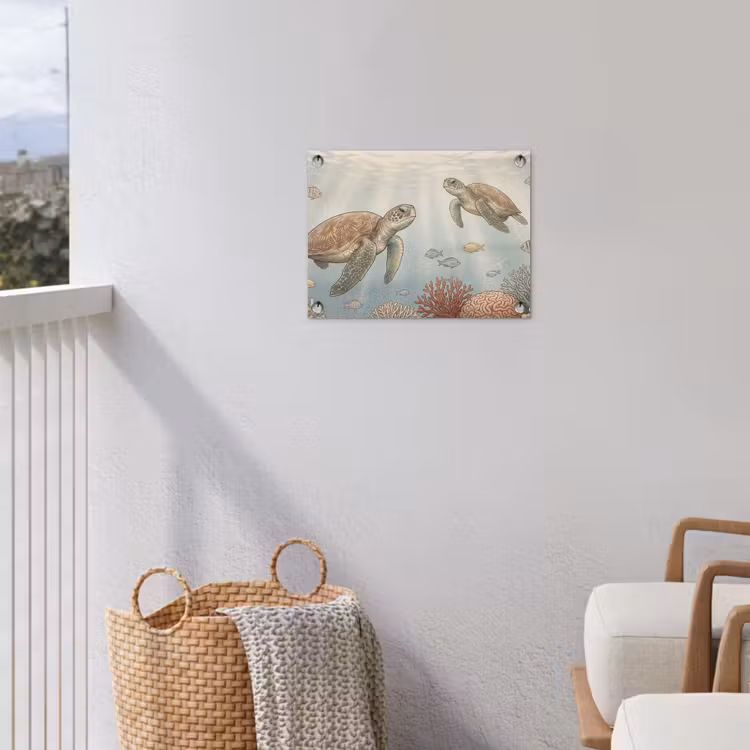 Schildpad - Onderwater - Natuur - Illustratie tuinposter los doek klein -sfeer8