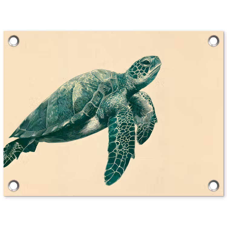 Schildpad - Sierlijk - Groen - Schild tuinposter los doek klein -3d