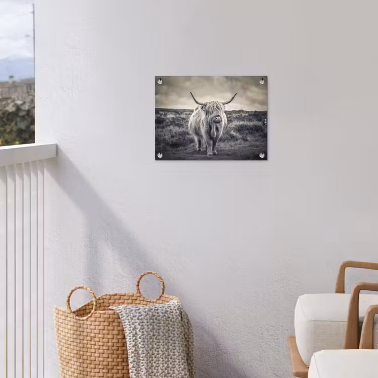 Schotse hooglander - Dieren - Wolken - Koe - Natuur tuinposter los doek klein -sfeer8
