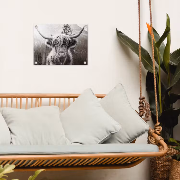 Schotse hooglander - Koe - Dieren - Zwart - Wit tuinposter los doek klein -sfeer7