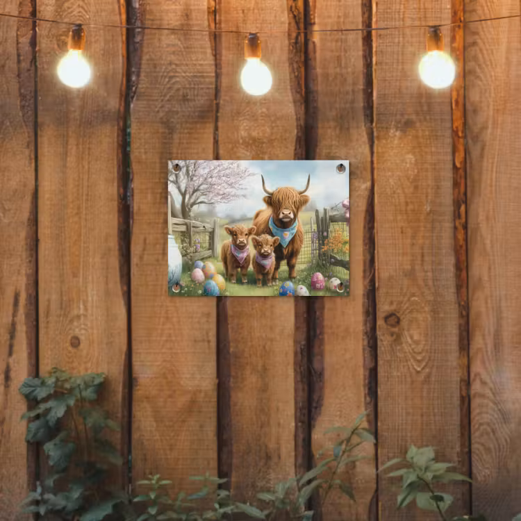Schotsehooglanders - Paaseieren - Lente tuinposter los doek klein -sfeer1