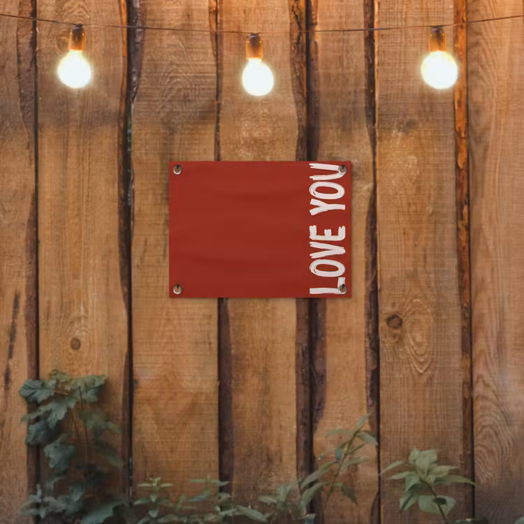 Schuin - Loveyou - Rood tuinposter los doek klein -sfeer1