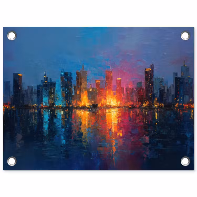 Skyline - Penseelstreken - Donkerblauw - Lichtgevend tuinposter los doek klein -3d
