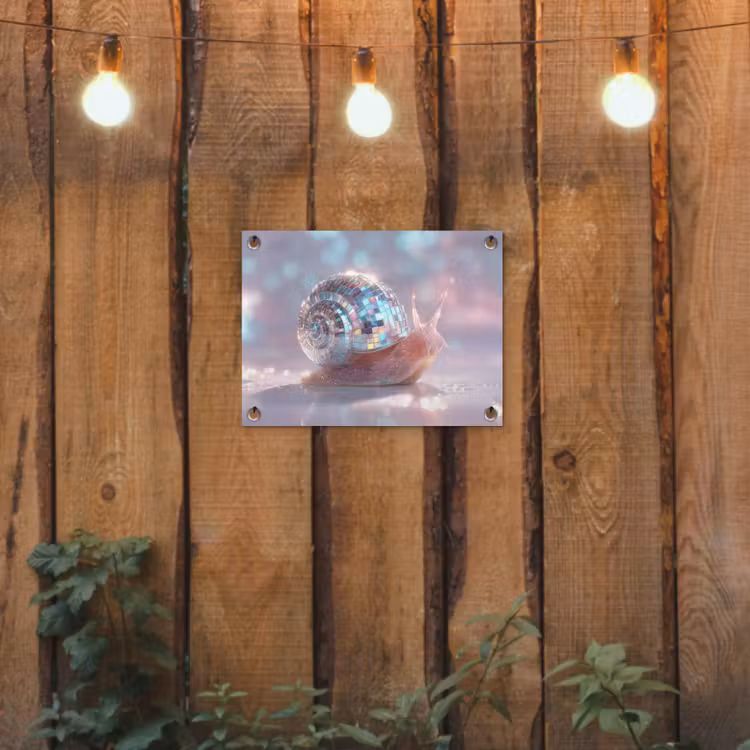Slak - Disco - Mozaïek - Blauw tuinposter los doek klein -sfeer1