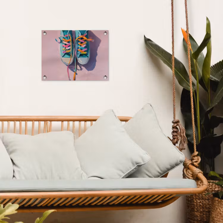 Sneakers - Veters - Kleurrijk - Schaduw tuinposter los doek klein -sfeer7