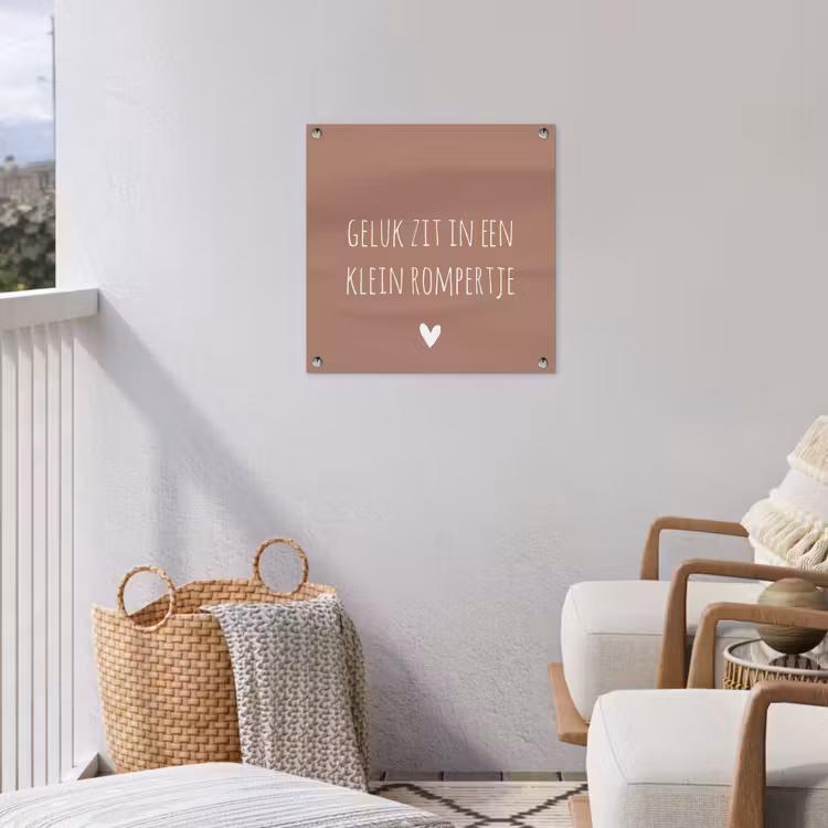 Spreuken - Geluk zit in een klein rompertje - Quotes tuinposter los doek klein -sfeer8