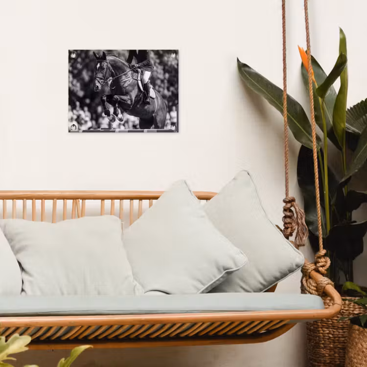 Springen - Paard - Zwart - Wit tuinposter los doek klein -sfeer7