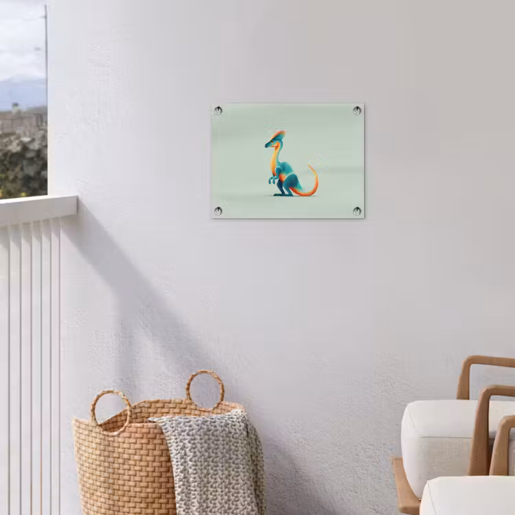 Staart - Dino - Minimalistisch - Blauw tuinposter los doek klein -sfeer8