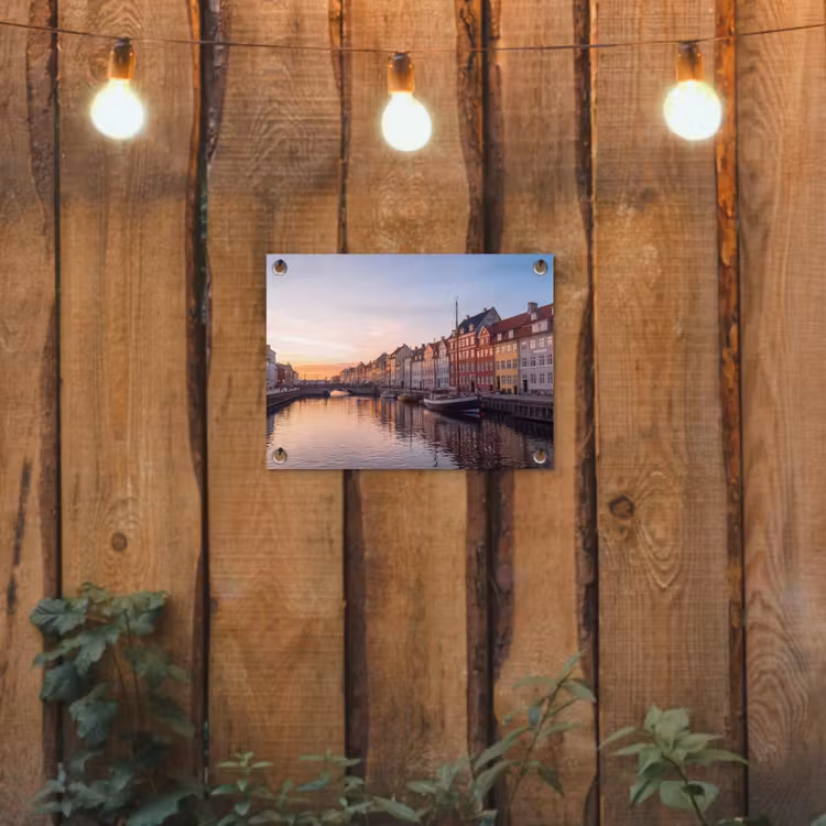 Stad - Gracht - Zonsondergang - Klassiek - Kleurrijk tuinposter los doek klein -sfeer1