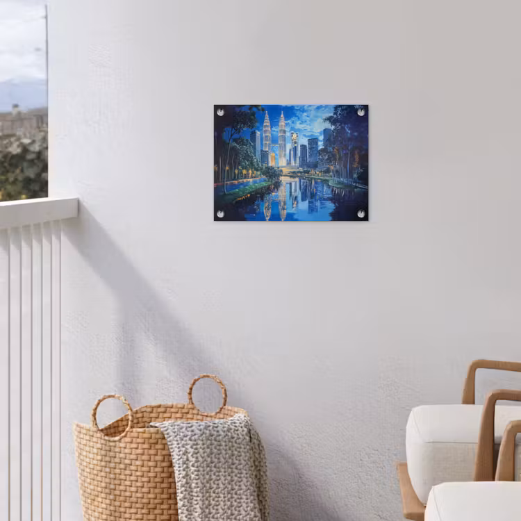 Stad Kuala Lumpur - Skyline - Wolkenkrabbers - Water tuinposter los doek klein -sfeer8