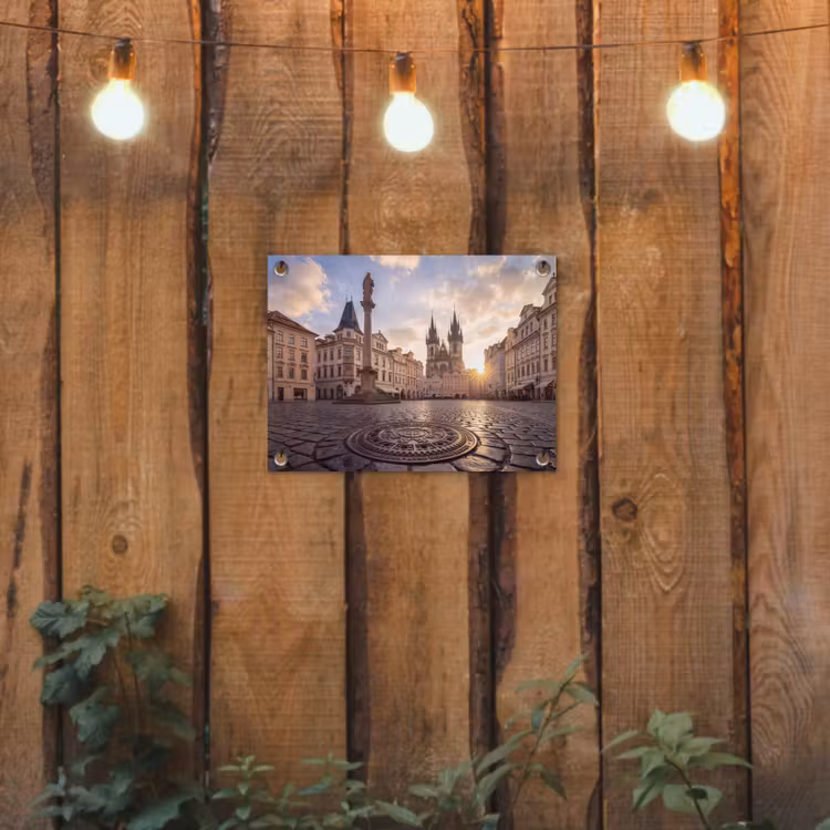 Stad - Praag - Ochtend - Architectuur - Goud tuinposter los doek klein -sfeer1