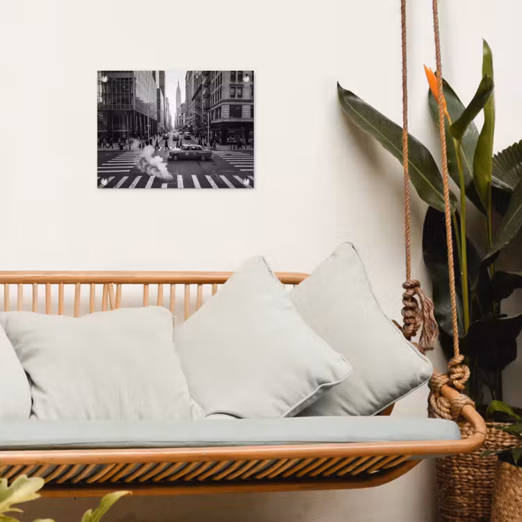 Stad - Straat - Gebouwen - Verkeer - Zwart-wit tuinposter los doek klein -sfeer7