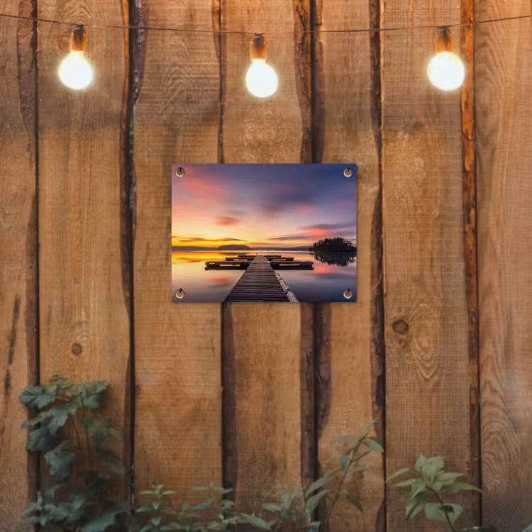 Steiger - Zonsondergang - Water - Zee - Reflectie tuinposter los doek klein -sfeer1