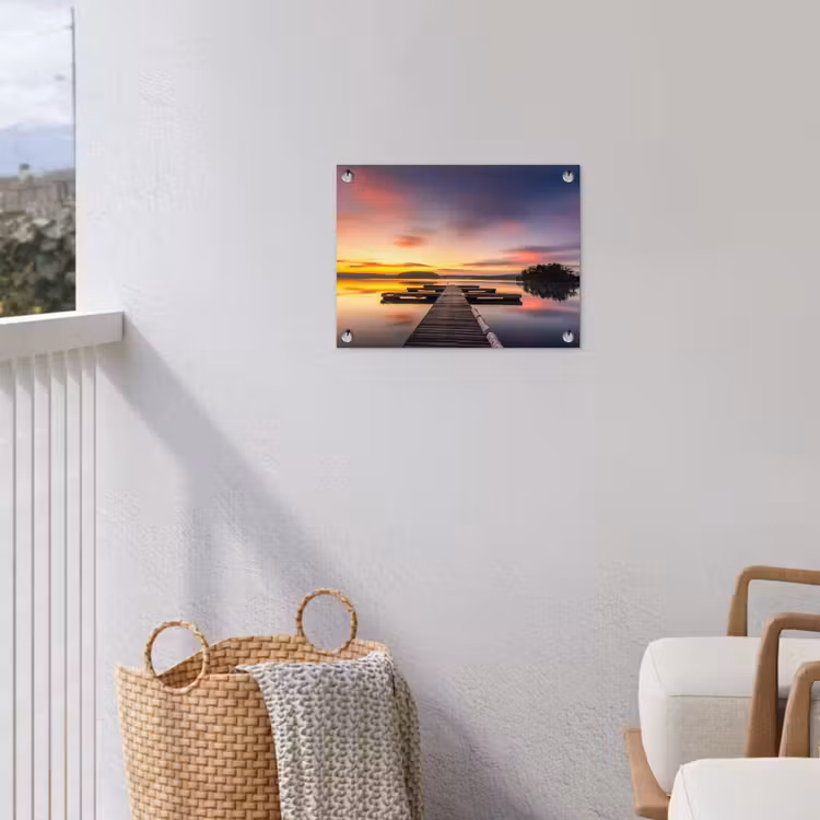 Steiger - Zonsondergang - Water - Zee - Reflectie tuinposter los doek klein -sfeer8