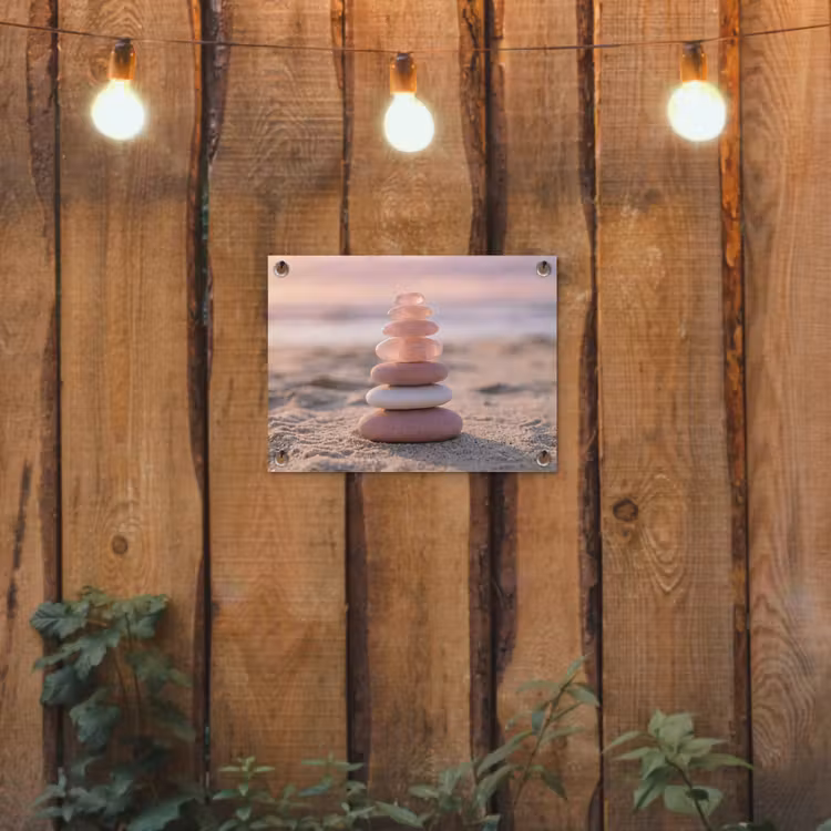 Stenen - Zand - Roze tuinposter los doek klein -sfeer1